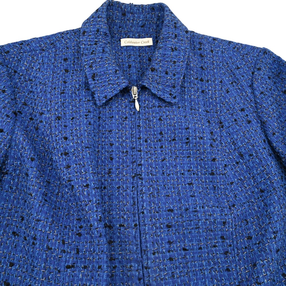 Coldwater Creek Women's Plus Size W18 Blue Tweed Boucle Zip Blazer Jacket Lined